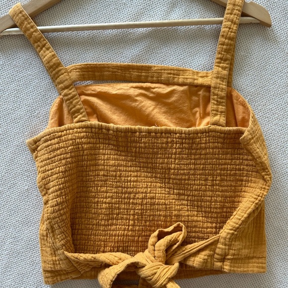 Anthropologie Yellow Smocked Tie-Back Top - Picture 7 of 10